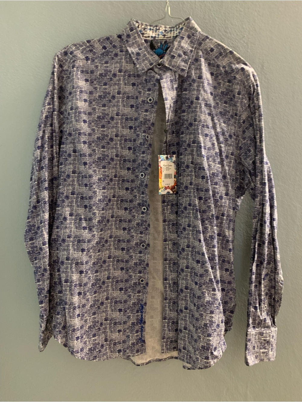 Men's Blue Patterned Button-Up Shirt
